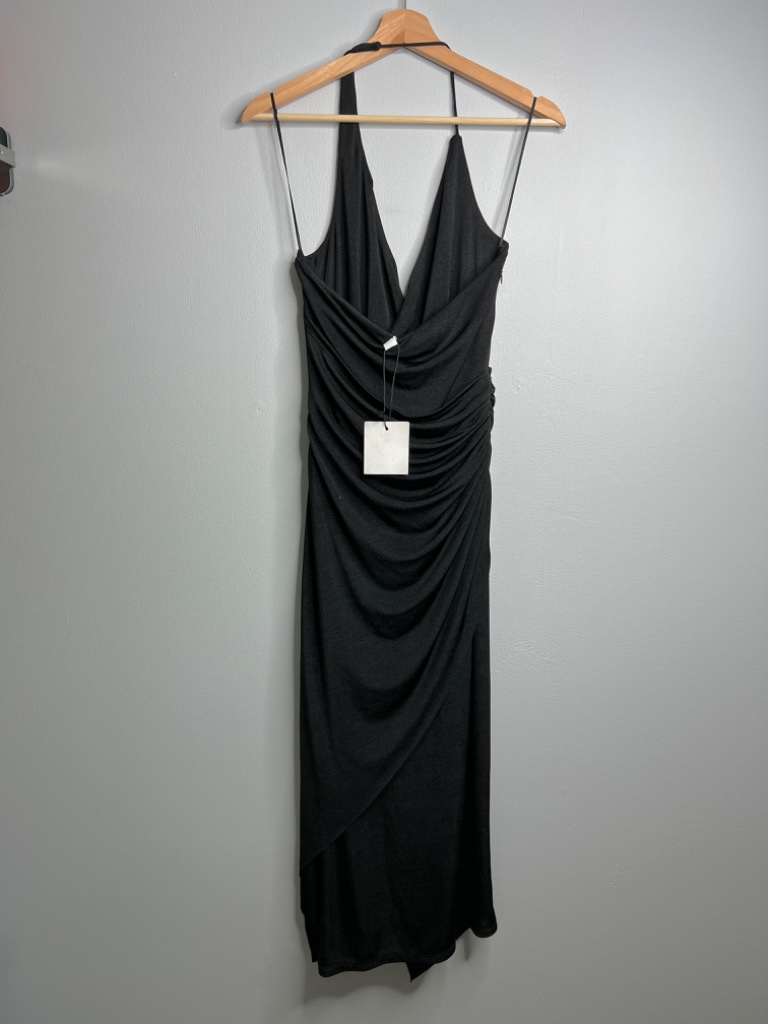 Nwt Misha Rima Black Ruched Halter Midi Dress Wedding Guest Cocktail 8 — image 6 of 8